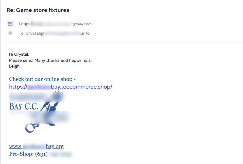 Retailer reply from Store Supply Warehouse